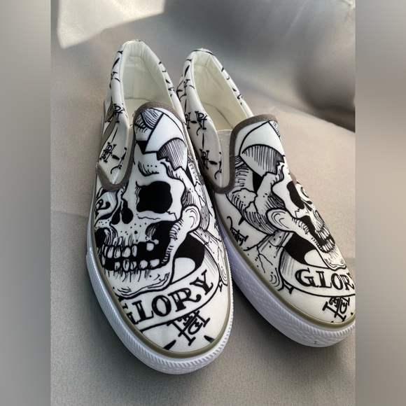 Ed Hardy Other - Ed Hardy | Skull Slip on Shoes White and Black Men's Size 12